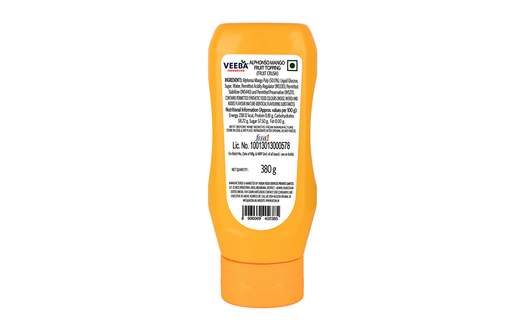 Veeba Alphoso Mango Fruit Topping   Plastic Bottle  380 grams